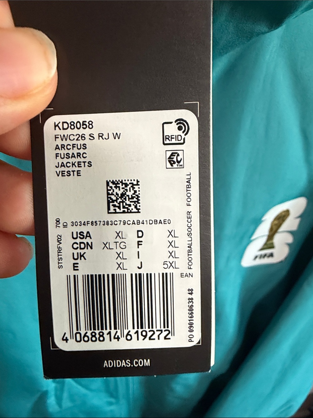 Original FIFA Workforce World Cup 2026 Adidas Aqua Jacket - Size XL- BRAND NEW - Picture 6 of 13